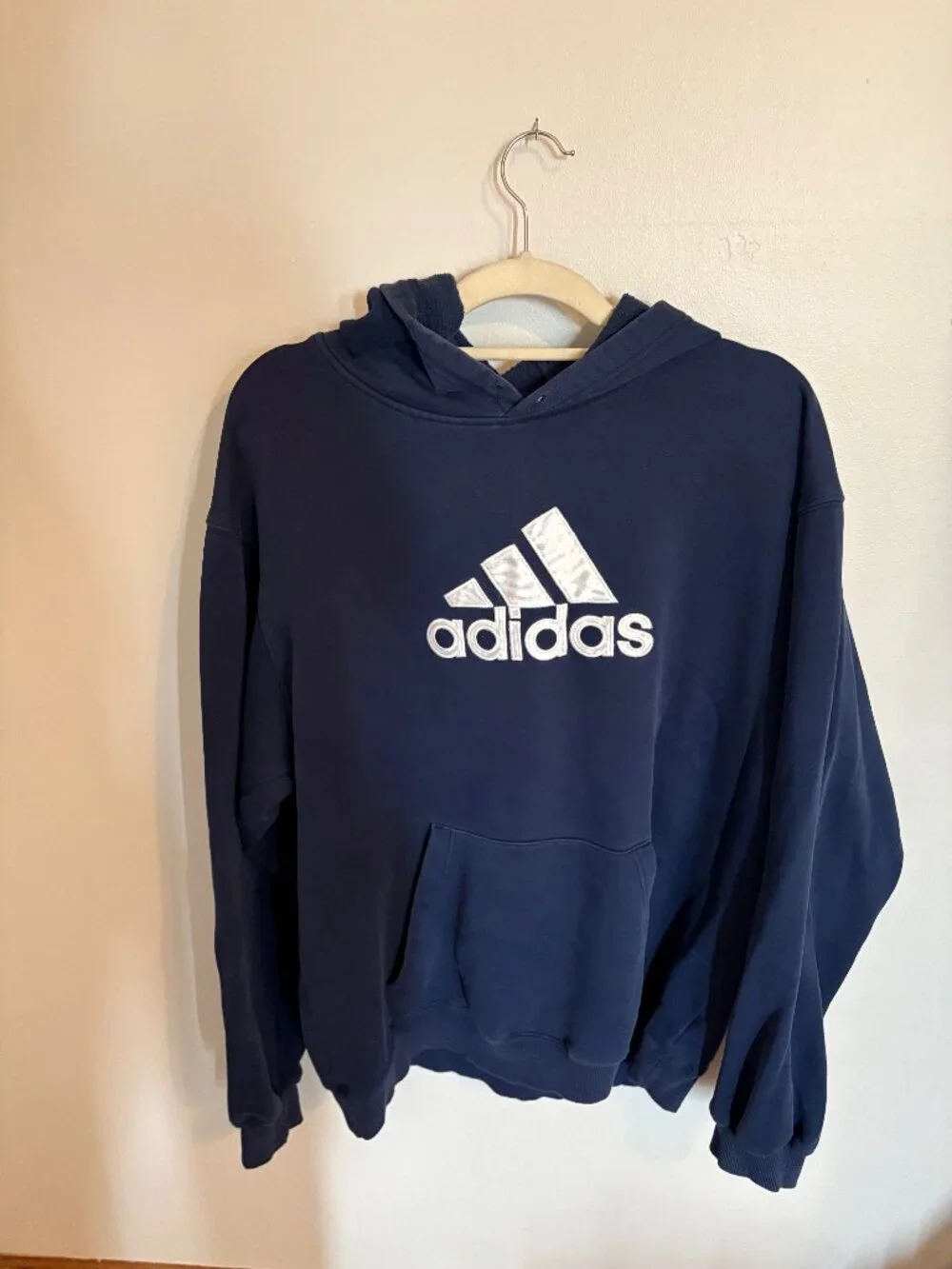 Adidas 3-Stripes Logo Hoodie Navy Blue XL
